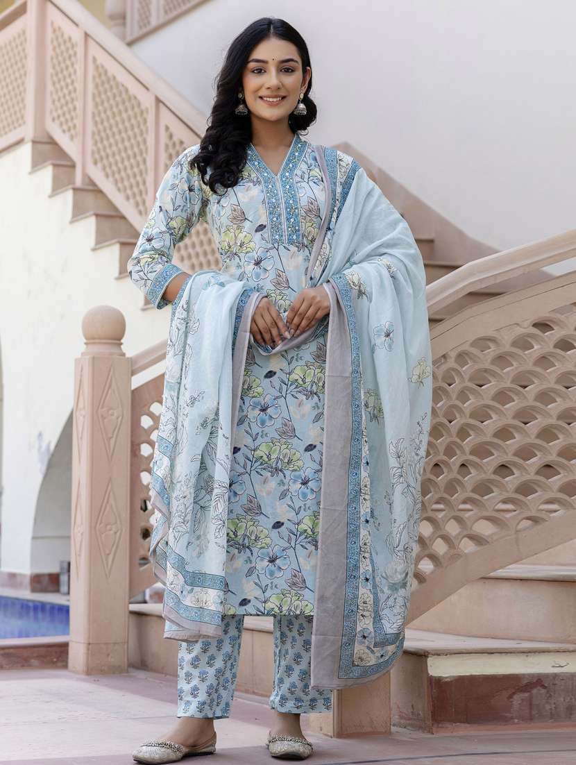 women three quarter sleeve kurta pant with dupatta set - 21956178 -  Standard Image - 1