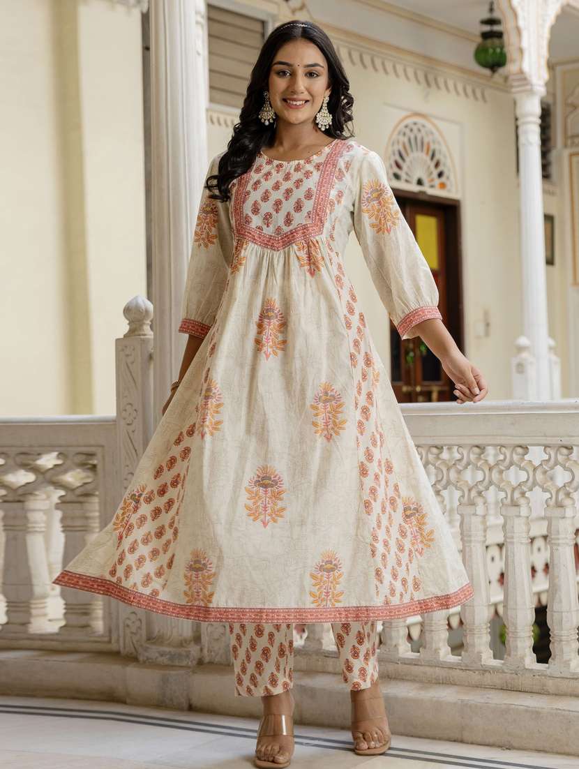 women three quarter sleeve anarkali kurta pant with dupatta set