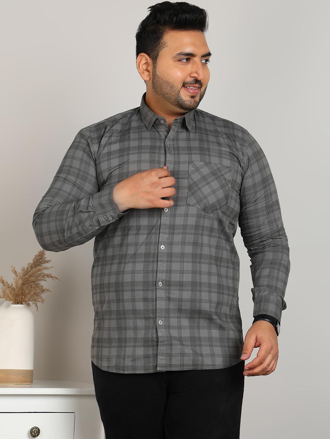 men plus size checkered long sleeve regular fit casual shirt - 21956191 - Zoom Image - 0