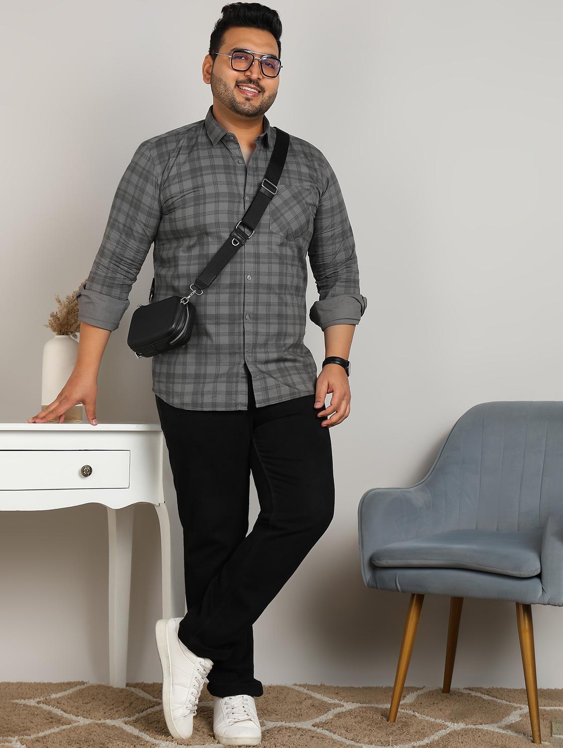 men plus size checkered long sleeve regular fit casual shirt - 21956191 - Standard Image - 4