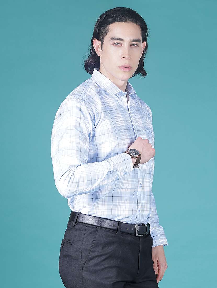 men checkered long sleeve slim fit formal shirt - 21956242 -  Standard Image - 1