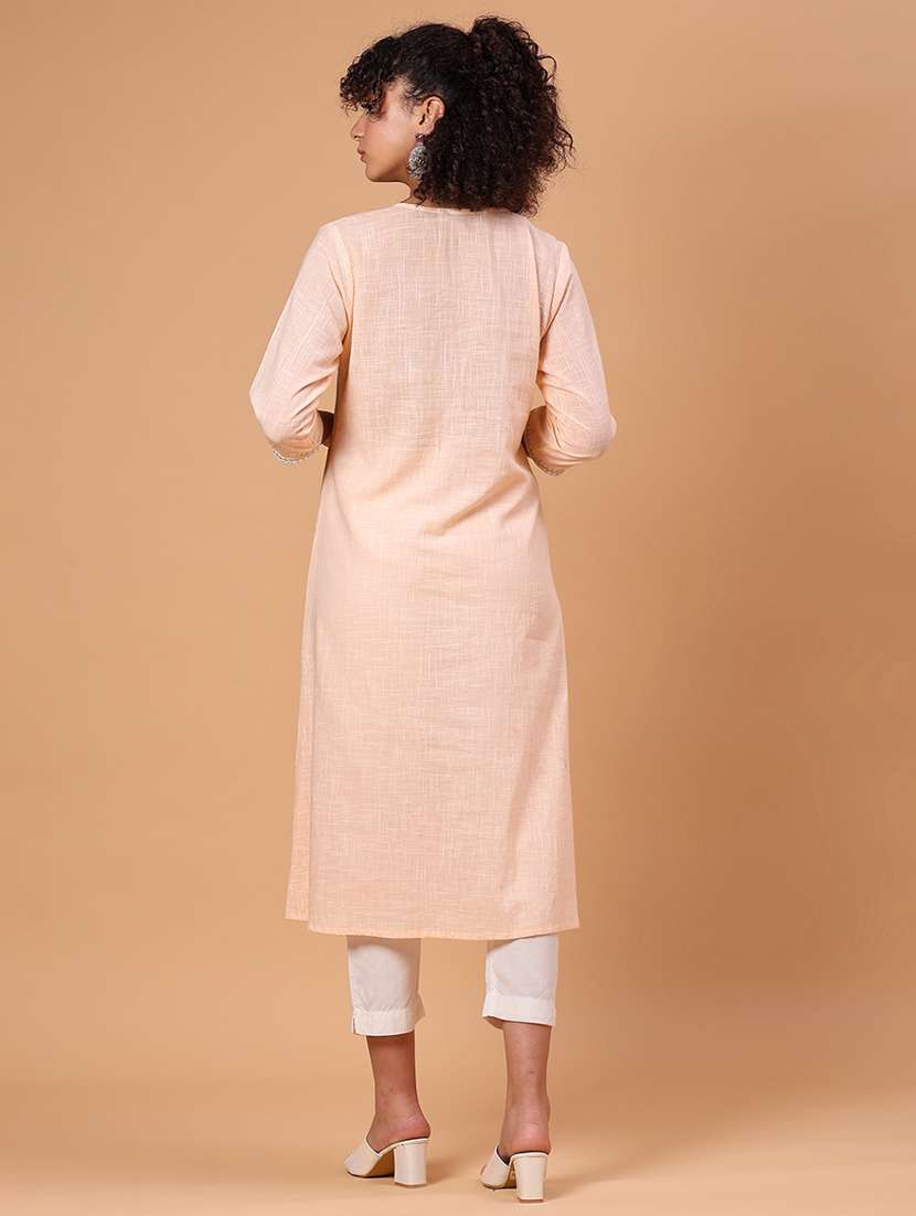 women embroidered three quarter sleeve a-line kurta  - 21956313 -  Standard Image - 4