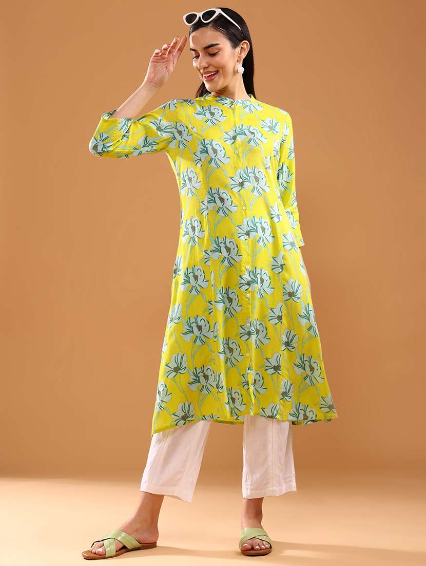 women three quarter sleeve straight kurta - 21956318 -  Standard Image - 1