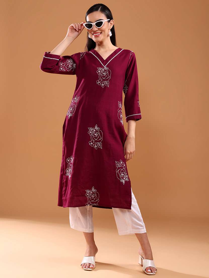 women three quarter sleeve straight kurta