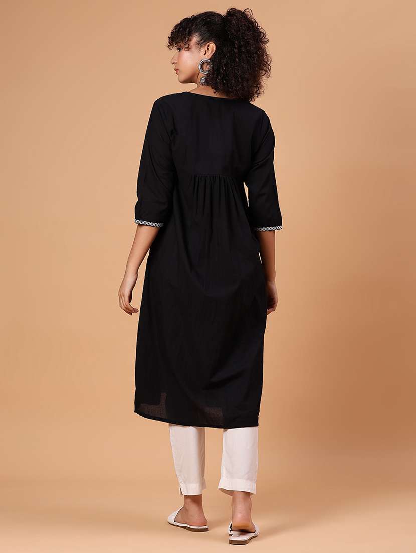 women embroidered three quarter sleeve a-line kurta - 21956348 - Standard Image - 4