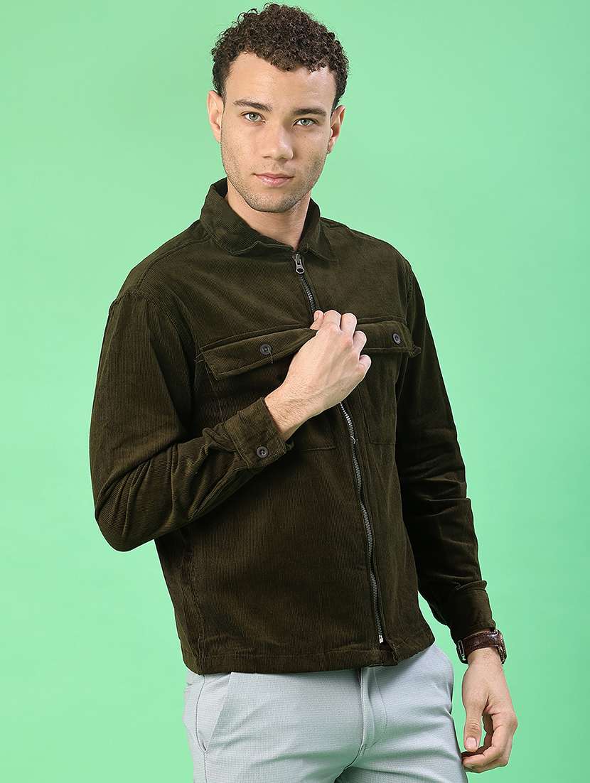 men solid collared long sleeve shacket - 21956361 -  Standard Image - 1