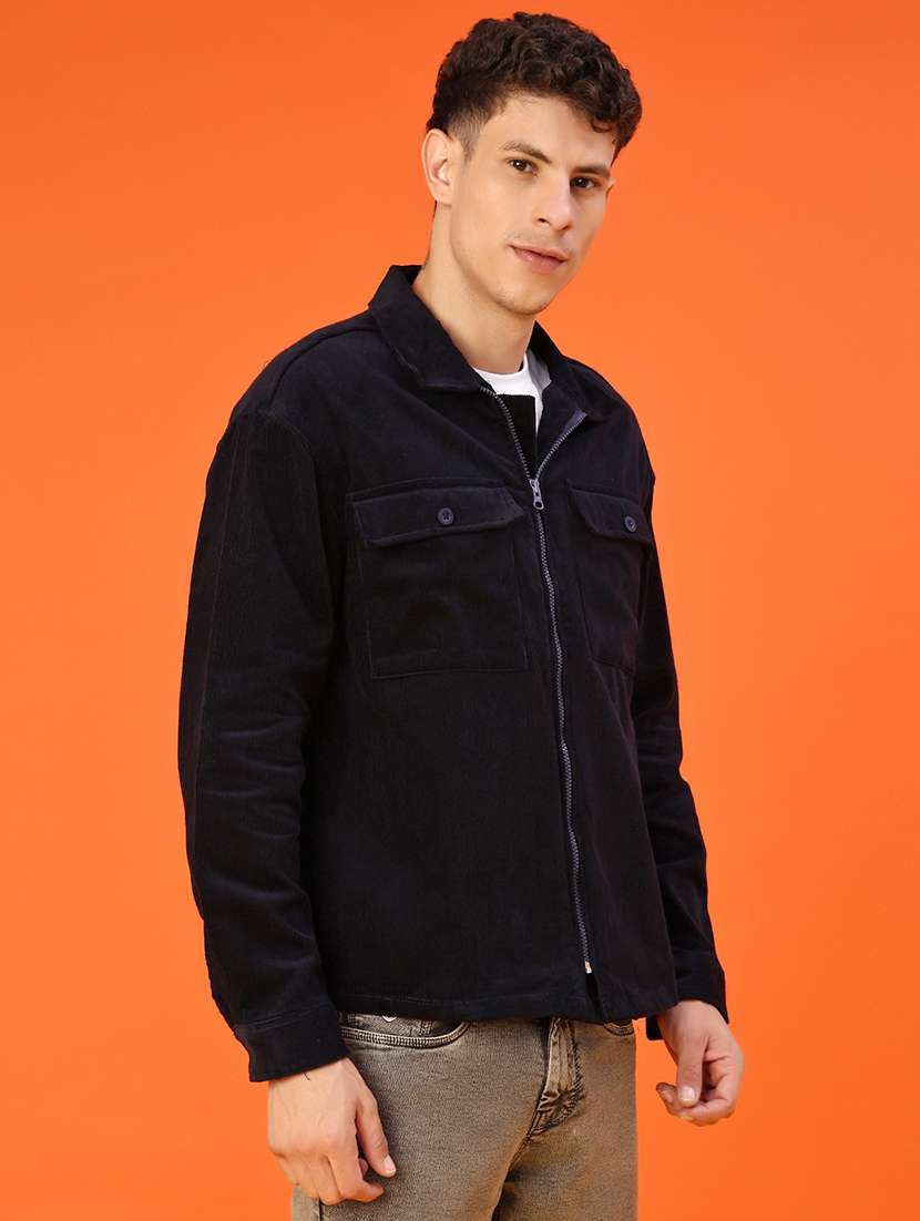men solid collared long sleeve shacket - 21956362 -  Standard Image - 1