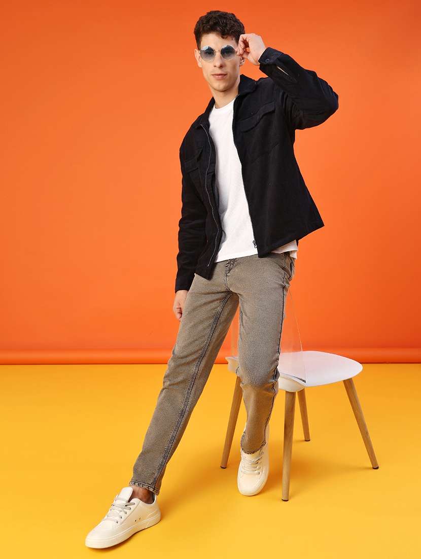 men solid collared long sleeve shacket - 21956362 -  Standard Image - 4