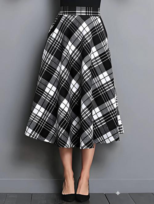 women black checkered high rise flared skirt - 21956413 -  Standard Image - 0