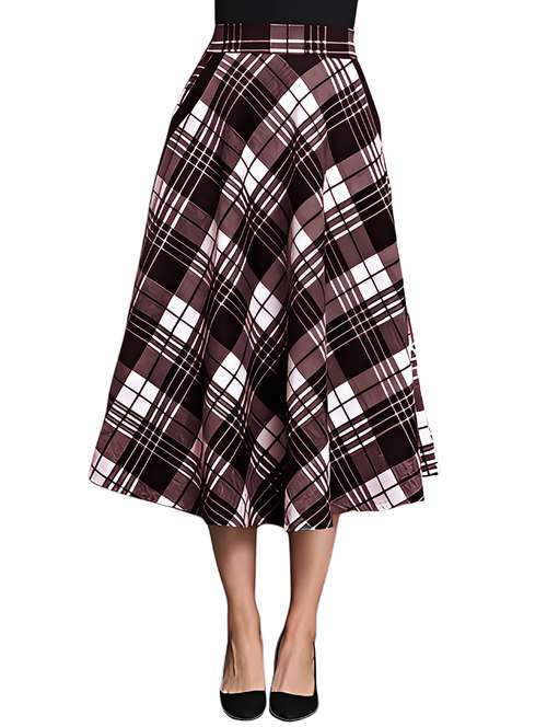 Women Checkered Mid Rise Flared Skirt