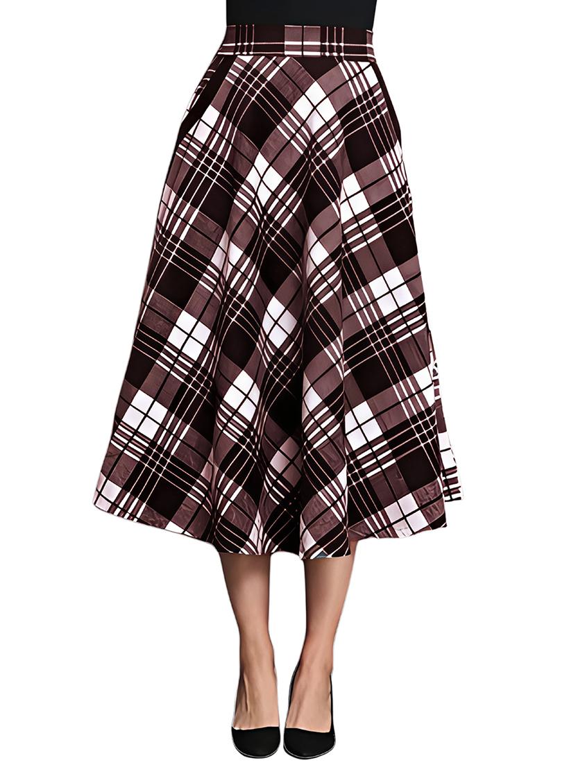 women checkered mid rise flared skirt - 21956435 -  Zoom Image - 0