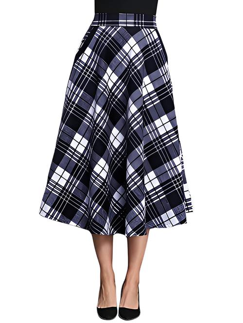 women checkered mid rise flared skirt - 21956436 - Standard Image - 0