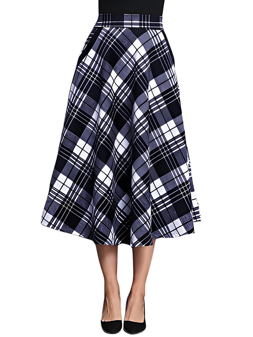 women checkered mid rise flared skirt - 21956436 - Zoom Image - 0