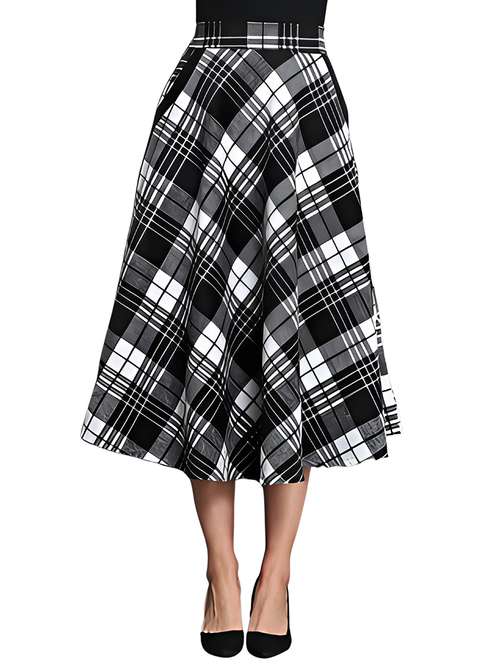 women checkered mid rise flared skirt - 21956437 - Standard Image - 0