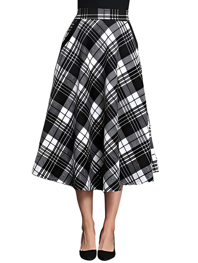 women checkered mid rise flared skirt - 21956437 - Zoom Image - 0
