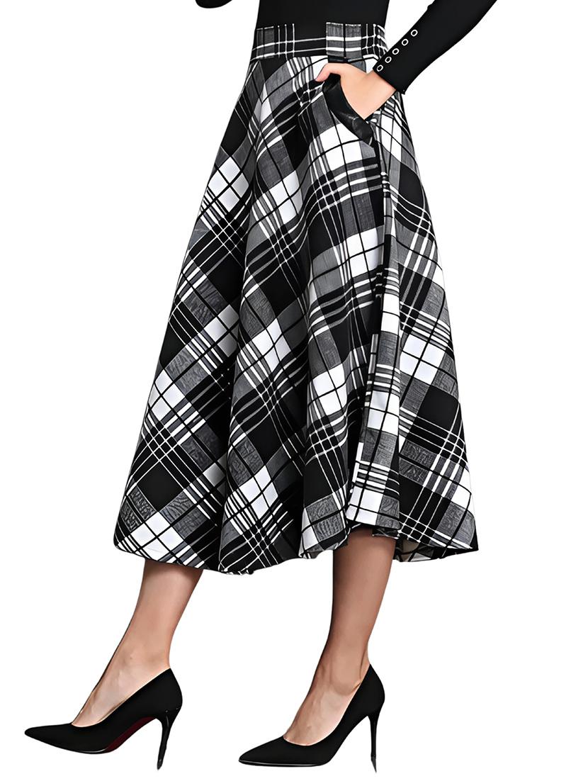 women checkered mid rise flared skirt - 21956440 - Standard Image - 1