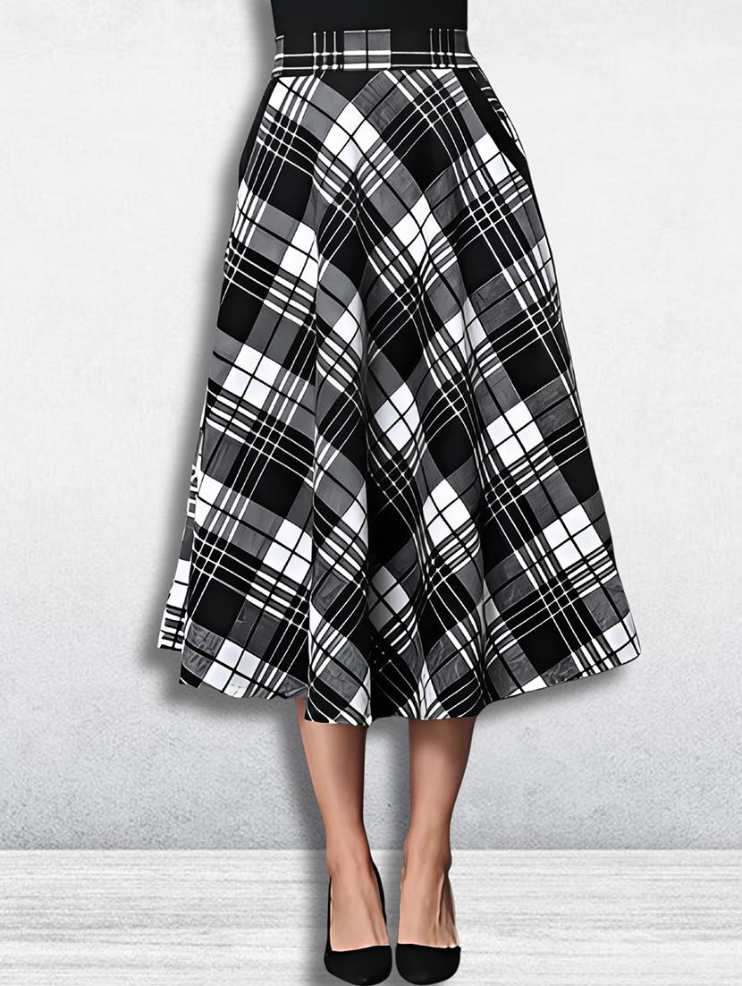 women checkered mid rise flared skirt - 21956446 -  Zoom Image - 0