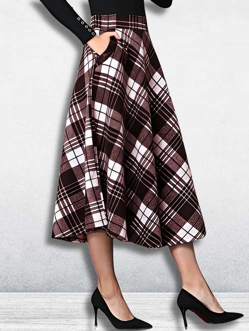 women checkered mid rise flared skirt - 21956447 -  Standard Image - 0