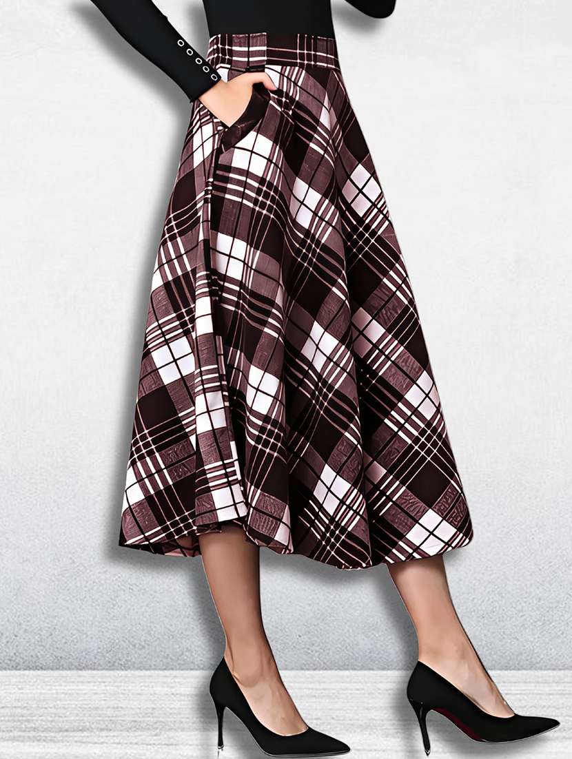 women checkered mid rise flared skirt - 21956447 -  Zoom Image - 0