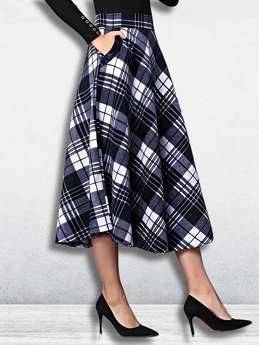 women checkered mid rise flared skirt - 21956451 - Standard Image - 1