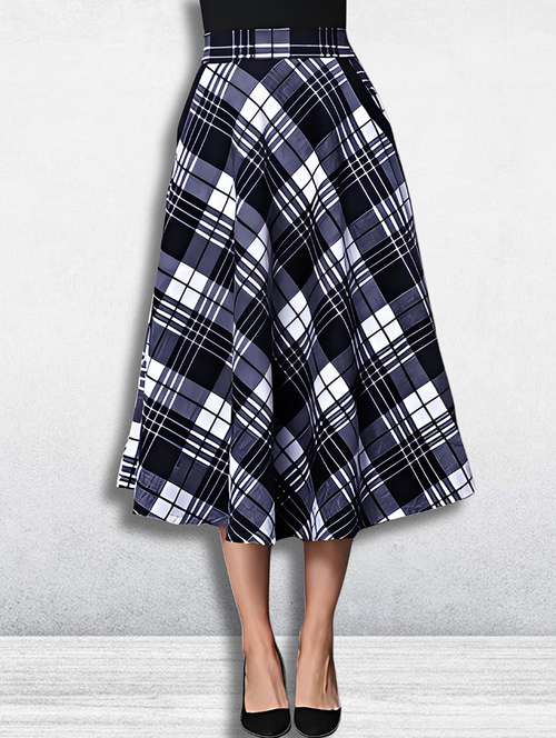 women checkered mid rise flared skirt - 21956454 - Standard Image - 0