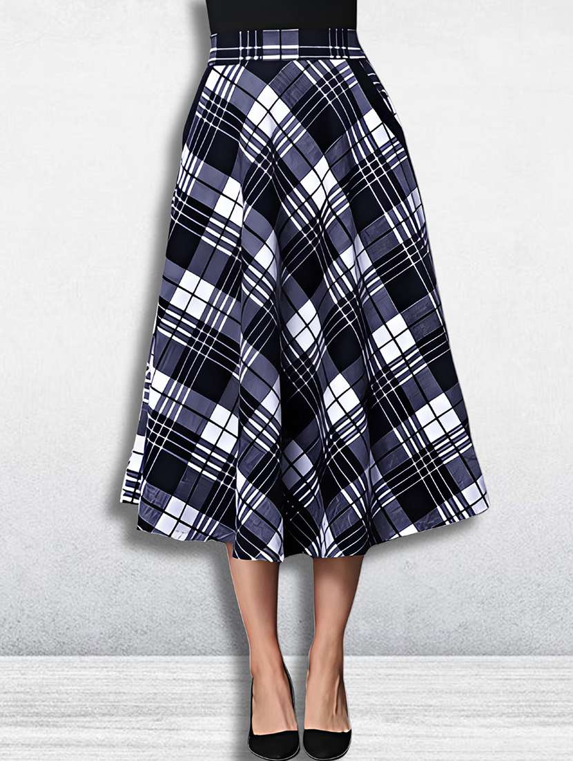 women checkered mid rise flared skirt - 21956454 - Zoom Image - 0
