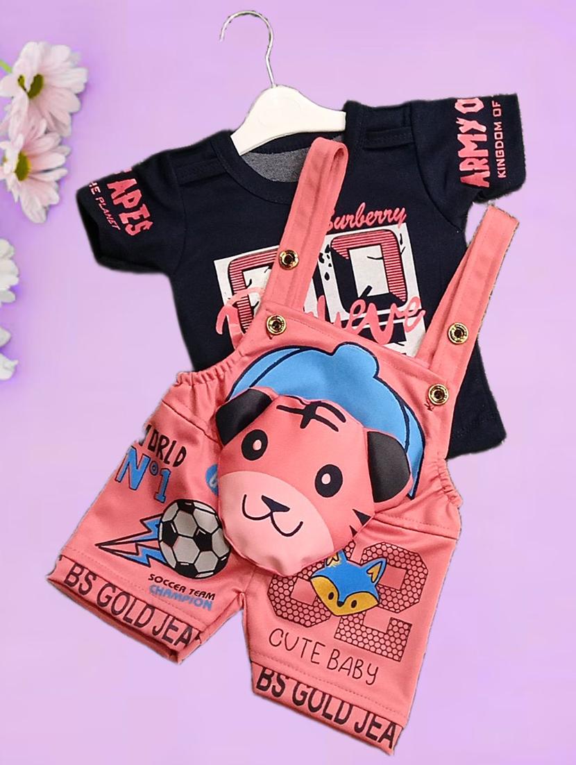 kids printed t-shirt with dungree set - 21956456 - Standard Image - 1