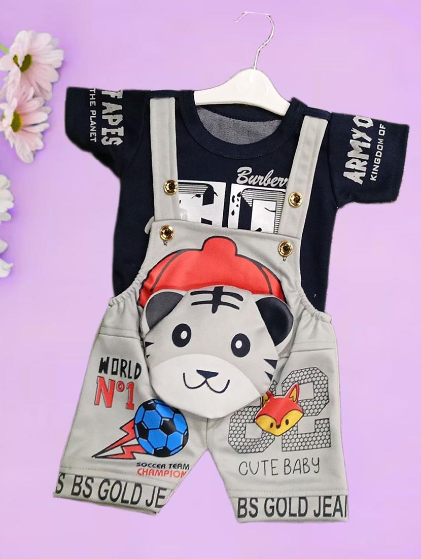 kids printed t-shirt with dungree set - 21956457 - Standard Image - 1