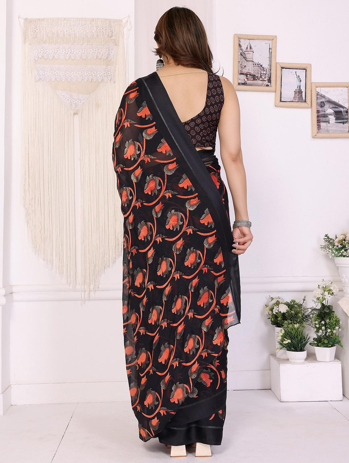 women black ready to wear saree with blouse - 21956470 - Standard Image - 4