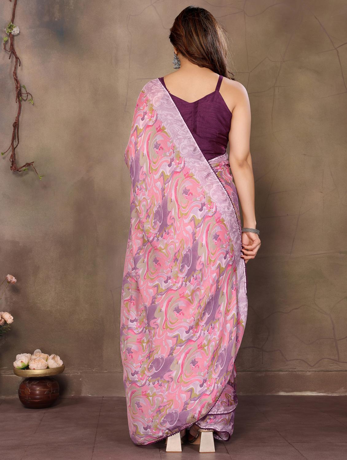 women pink ready to wear saree with blouse - 21956471 - Standard Image - 4