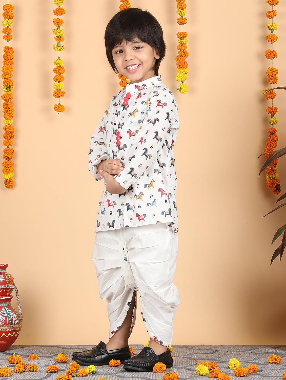 boys printed long sleeve kurta and dhoti set - 21956479 - Standard Image - 1