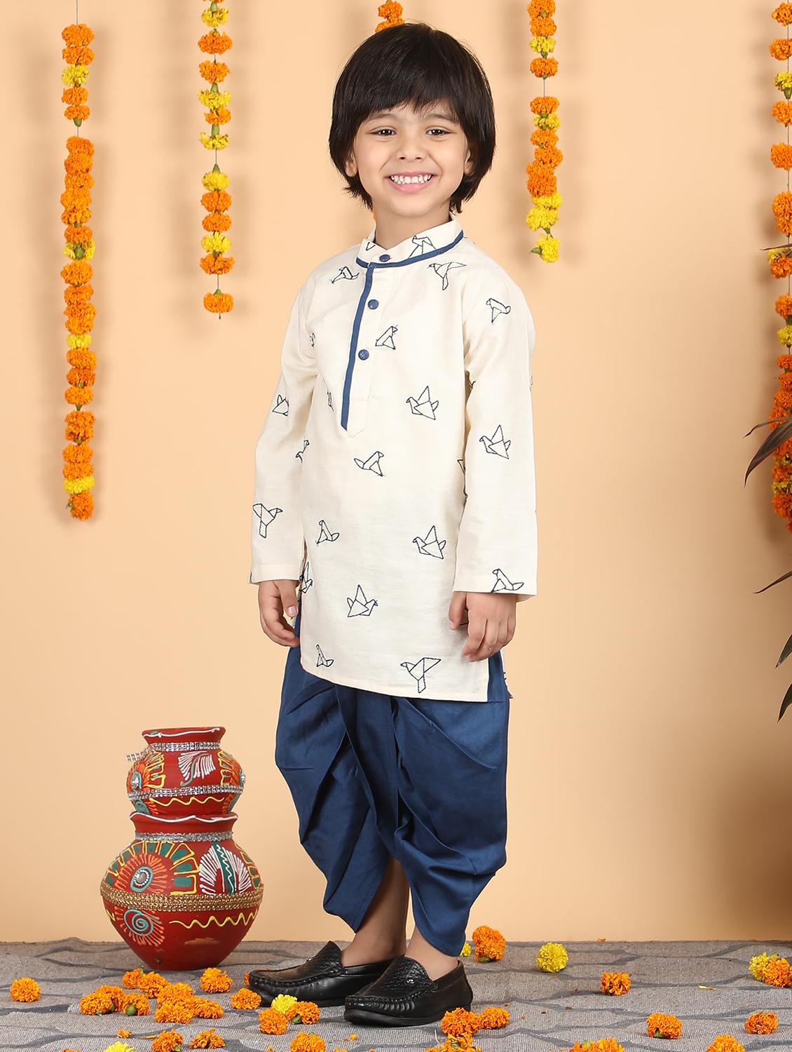 boys embroidered kurta and dhoti set - 21956481 - Standard Image - 1