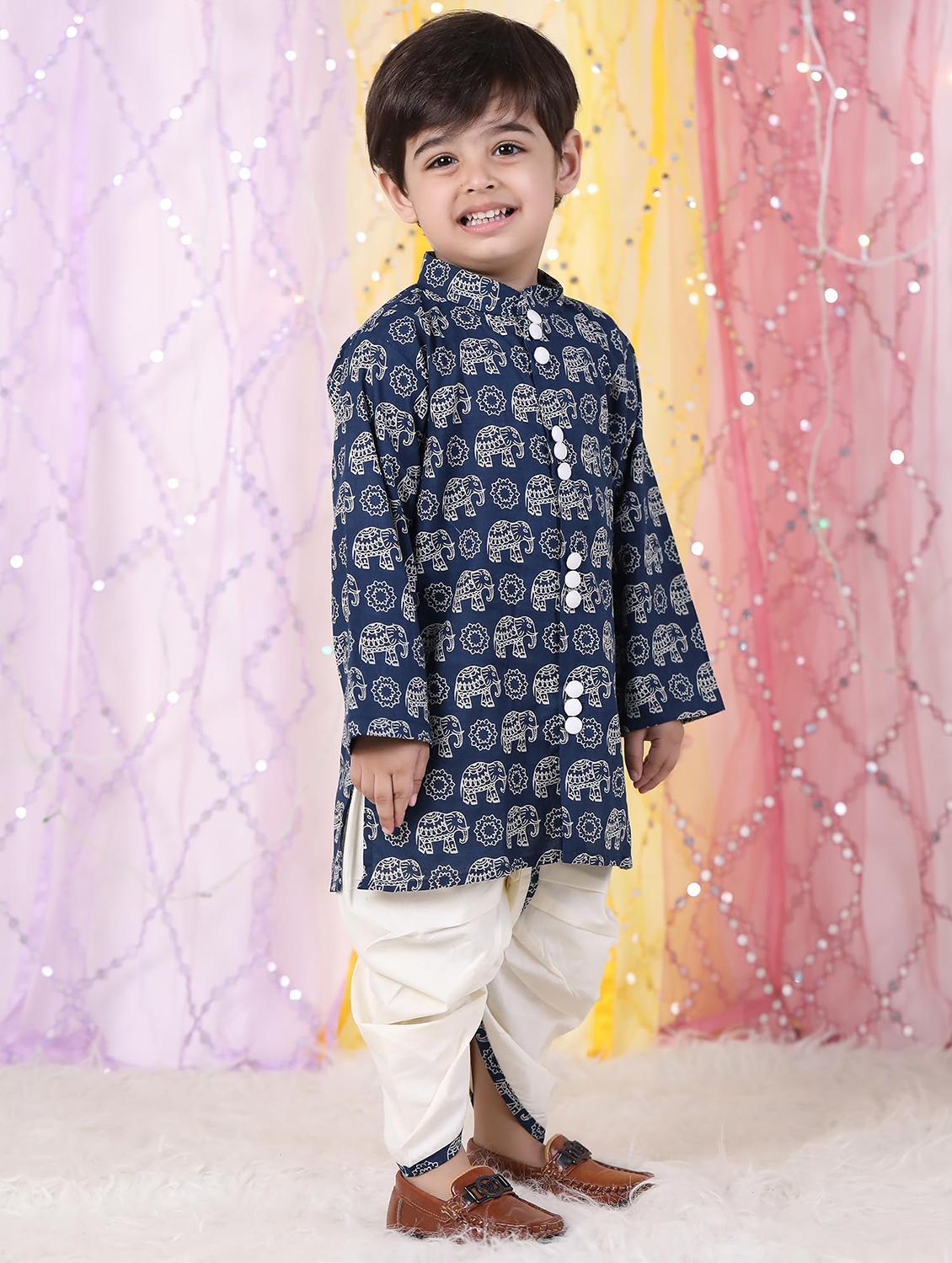 boys printed long sleeve kurta and dhoti set - 21956482 - Standard Image - 1