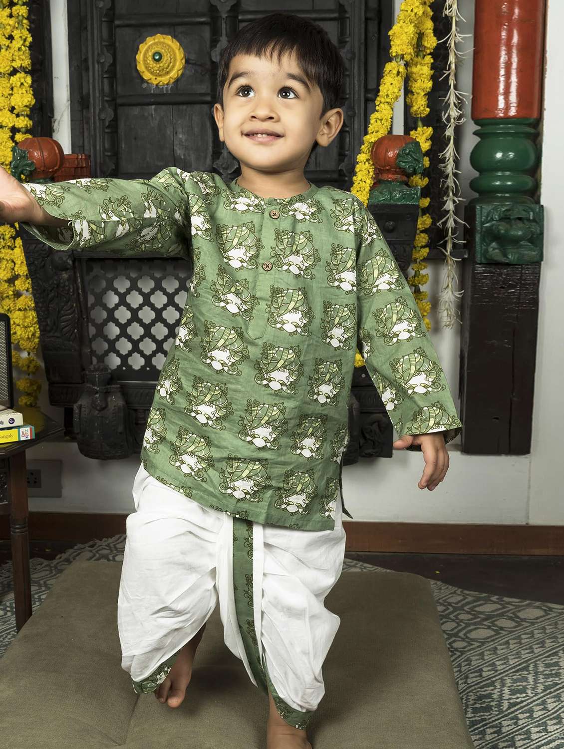 boys printed long sleeve kurta and dhoti set  - 21956483 -  Zoom Image - 0