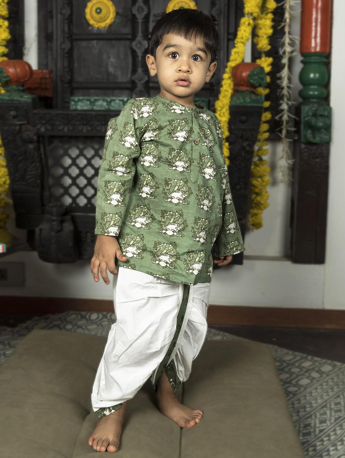 boys printed long sleeve kurta and dhoti set - 21956483 - Standard Image - 1