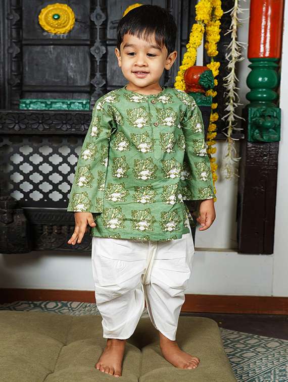 boys printed long sleeve kurta and dhoti set  - 21956483 -  Standard Image - 1