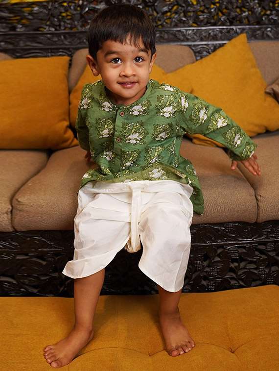 boys printed long sleeve kurta and dhoti set  - 21956483 -  Standard Image - 4