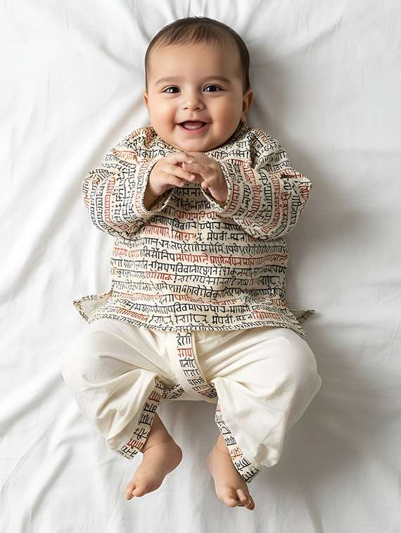 boys printed long sleeve kurta and dhoti set 