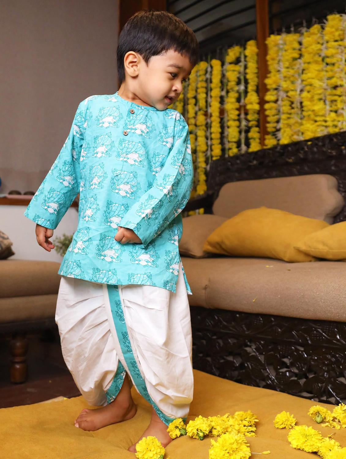boys printed long slevee kurta and dhoti set - 21956485 - Standard Image - 1