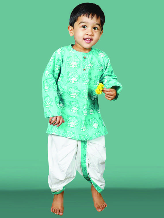 boys printed long slevee kurta and dhoti set  - 21956485 -  Standard Image - 1