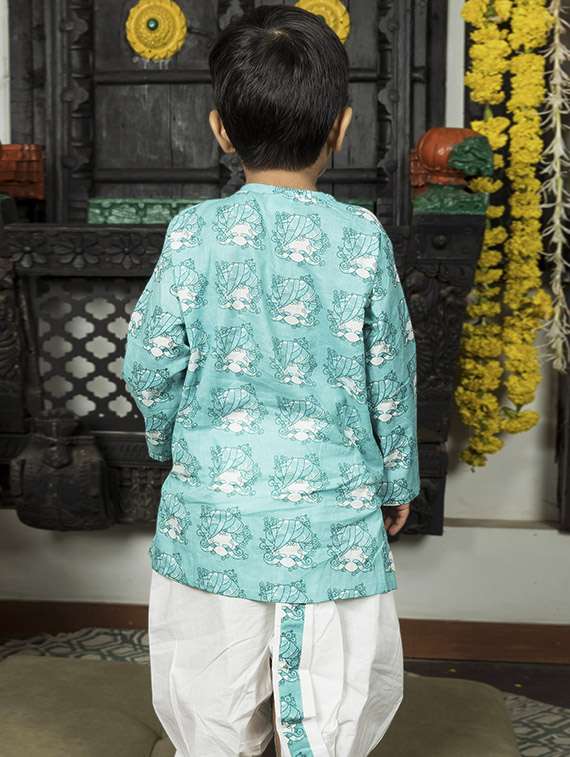 boys printed long slevee kurta and dhoti set  - 21956485 -  Standard Image - 4