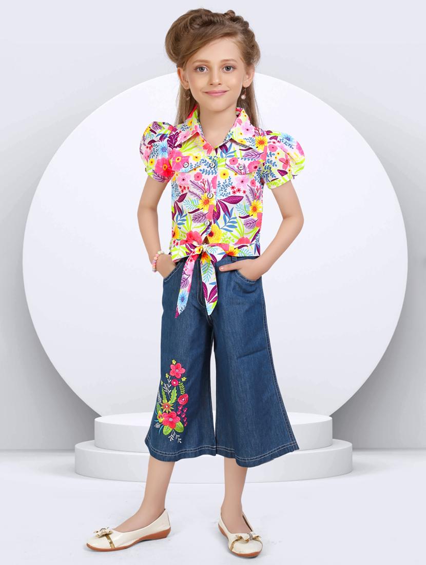 girls floral print trouser and top set 