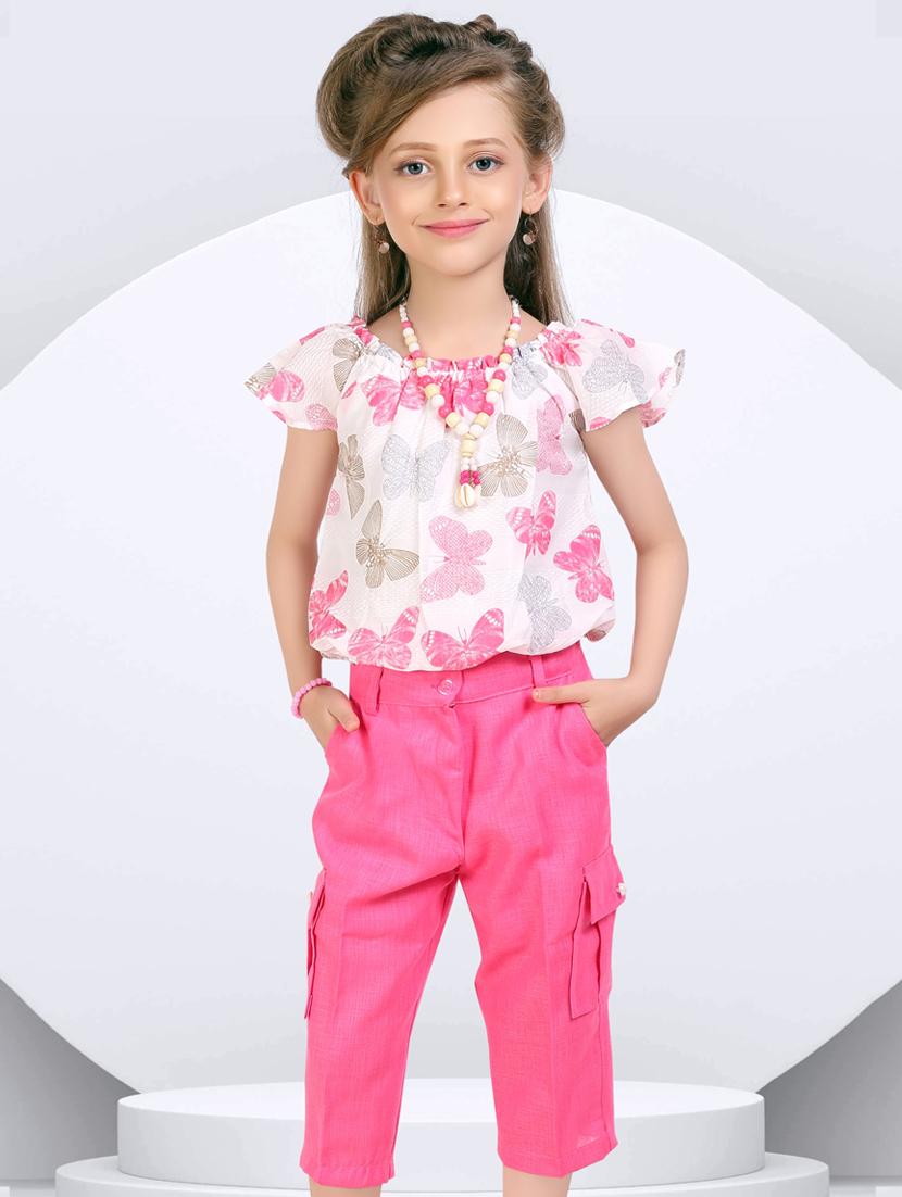girls pink printed trouser and top set - 21956491 - Standard Image - 1