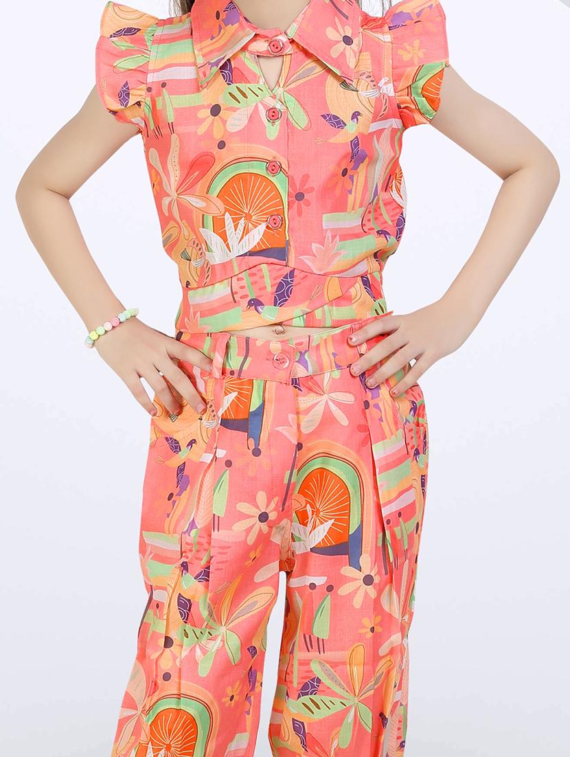 girls peach printed top & trouser co-ord set - 21956492 - Standard Image - 4