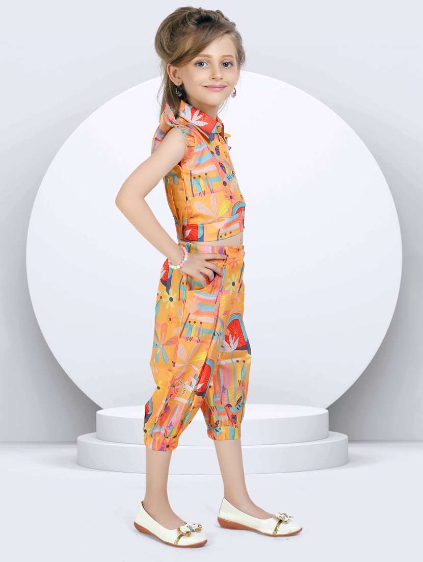 girls yellow top & trouser co-ord set - 21956493 -  Standard Image - 1