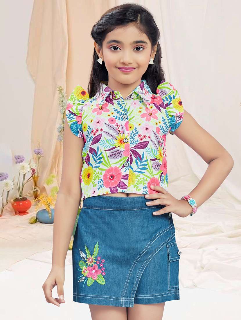 girls floral printed short and top set 
