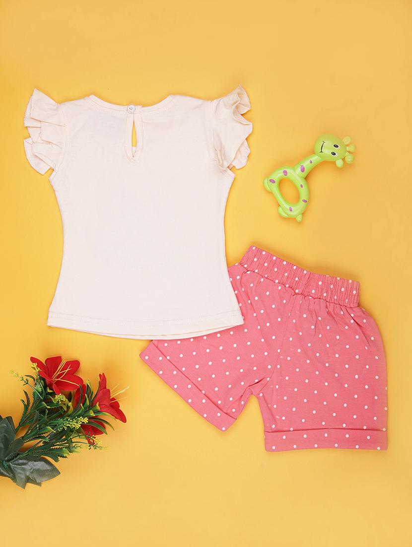 girls printed t-shirt & shorts twin sets - 21956528 - Standard Image - 1