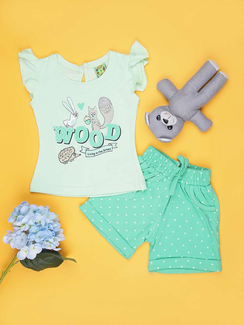 girls printed t-shirt & shorts twin sets 