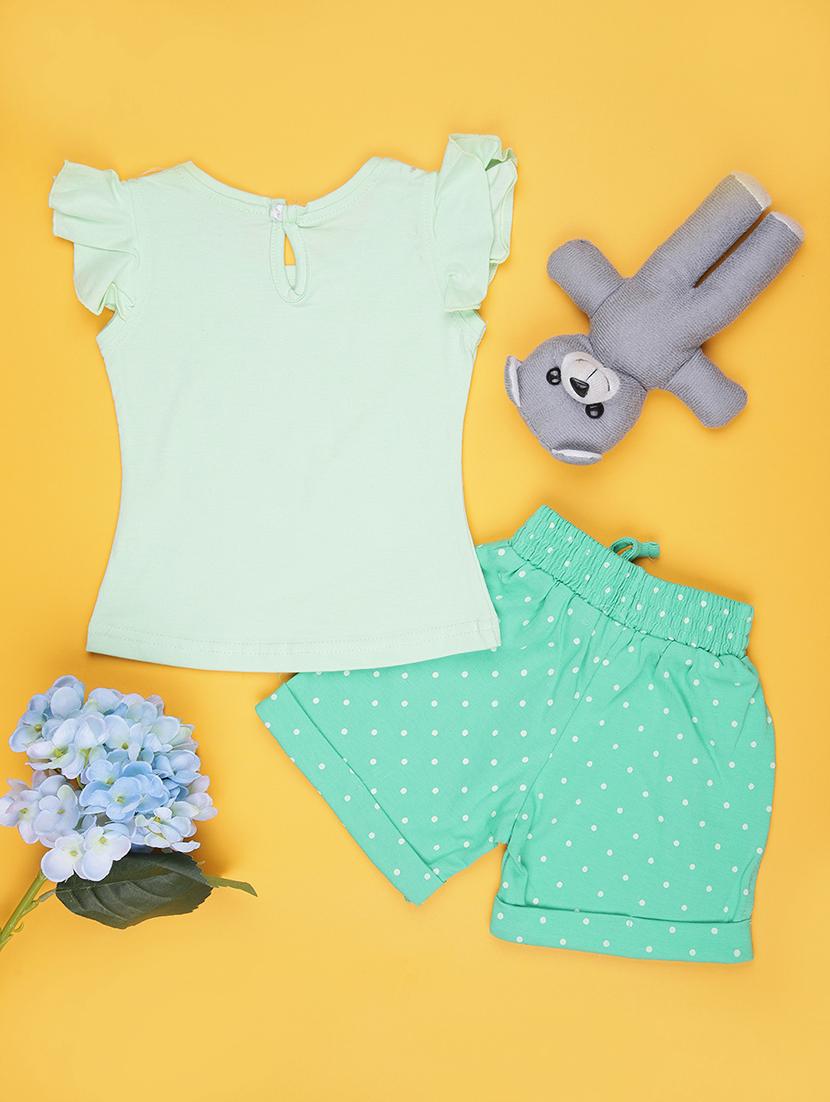 girls printed t-shirt & shorts twin sets - 21956529 - Standard Image - 1