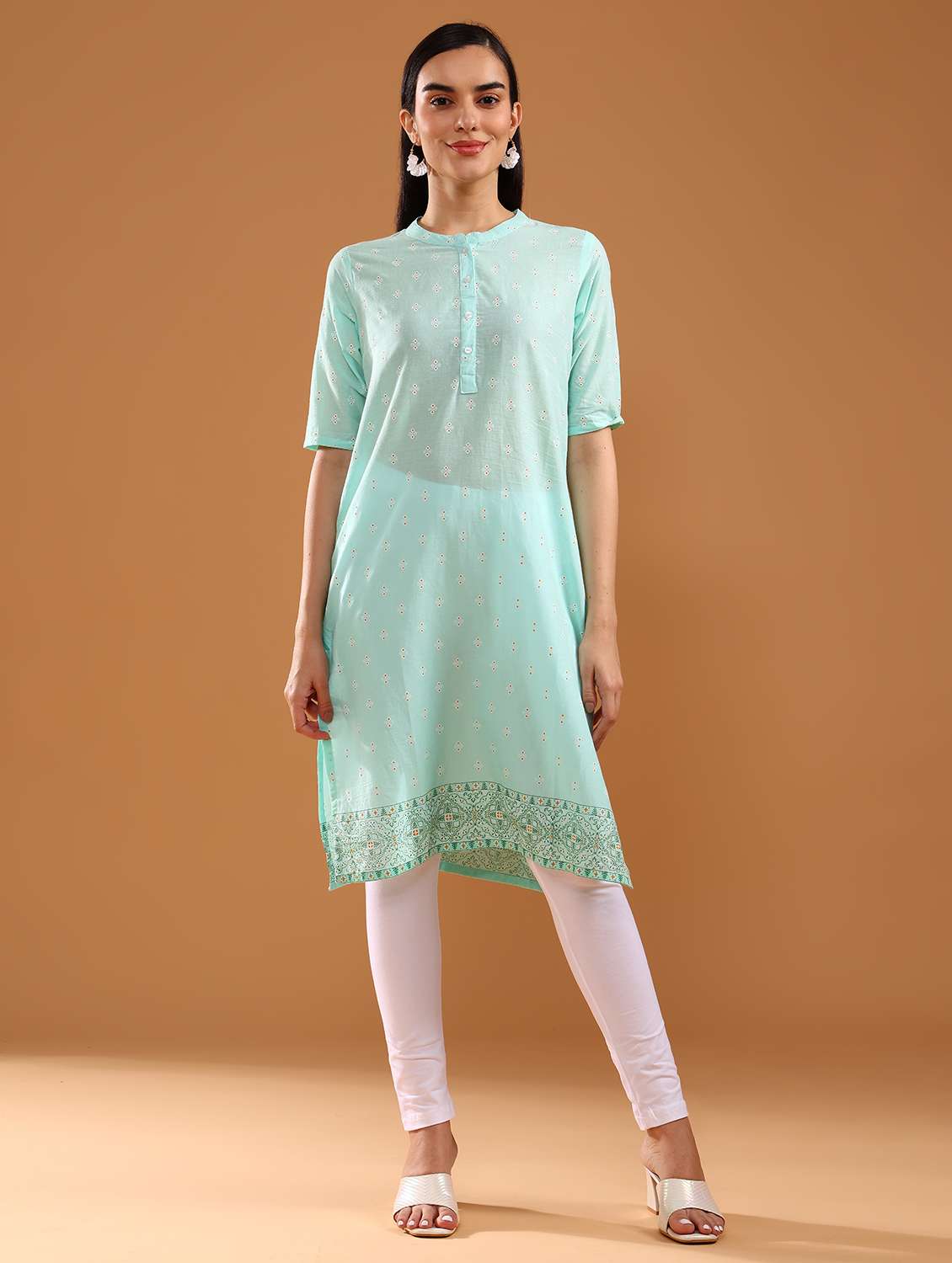 women printed three quarter sleeve straight kurta - 21956531 - Standard Image - 1
